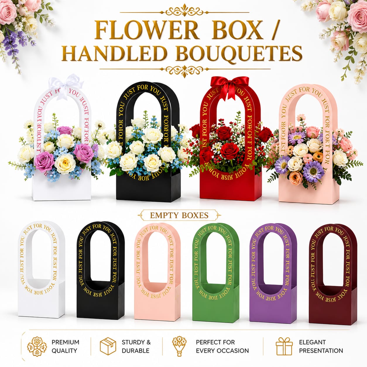 Round Shape Handled Window Flower Basket / Gift Bag, Handheld Wedding Bouquet Flower Gift Bags, DIY Flowers Basket Packaging Box Florist Supply Baskets - Party Birthday Decoration