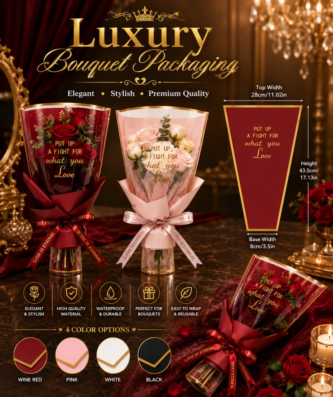 Luxury Bouquet Sleeve Bag - Spot Large Gold-Rimmed Multi-Branch Flower Packaging Bag Bouquet Packaging Material for Gift Flower Wrapping view 3