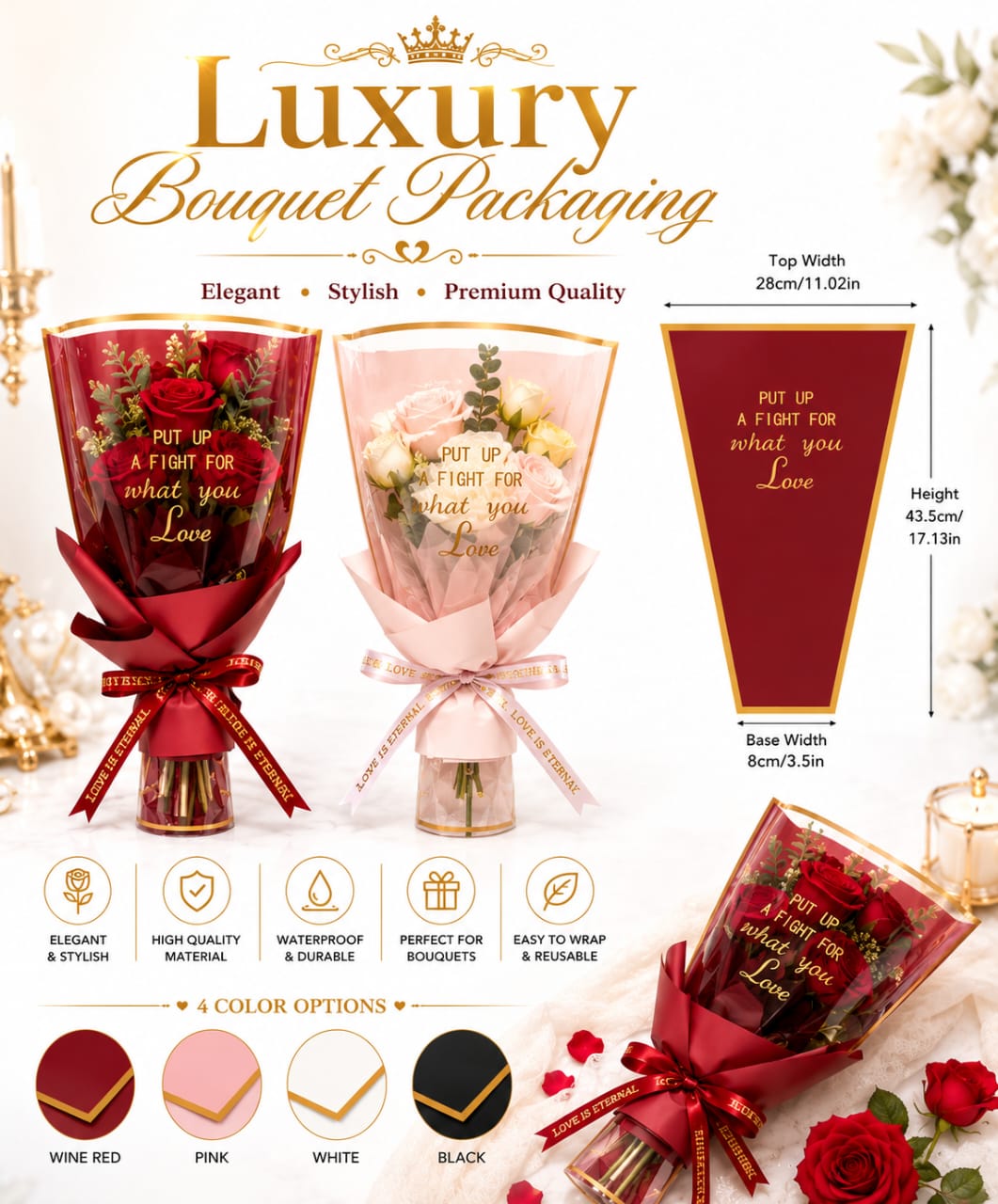 Luxury Bouquet Sleeve Bag - Spot Large Gold-Rimmed Multi-Branch Flower Packaging Bag Bouquet Packaging Material for Gift Flower Wrapping view 4