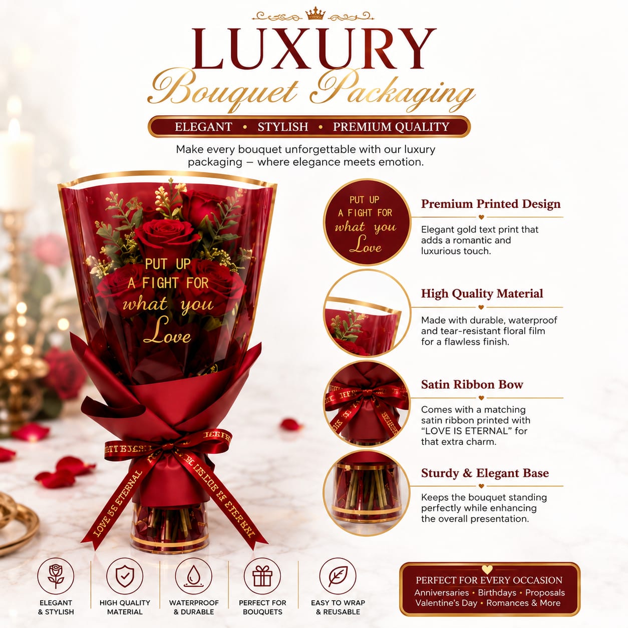 Luxury Bouquet Sleeve Bag - Spot Large Gold-Rimmed Multi-Branch Flower Packaging Bag Bouquet Packaging Material for Gift Flower Wrapping view 5
