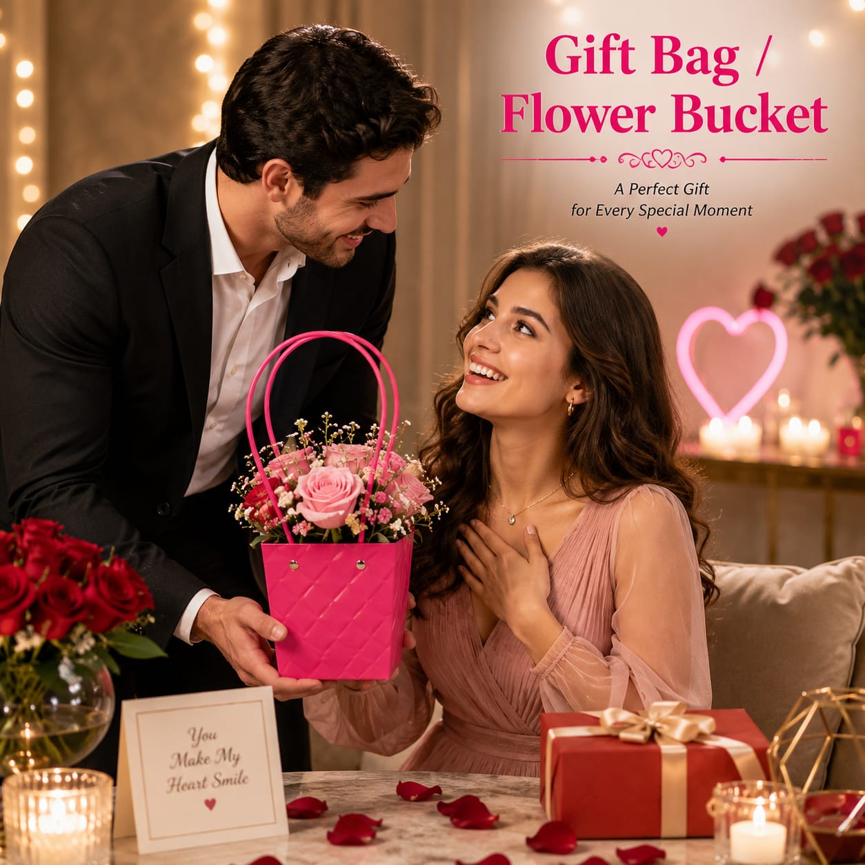 Luxury Flower Mini Bucket Bag - with Handles For Floral Gift Bag - Flower Bouquet - Wedding Favors, Showers, Parties - Florist Carrier Bags for Flowers Bouquet Storage view 2