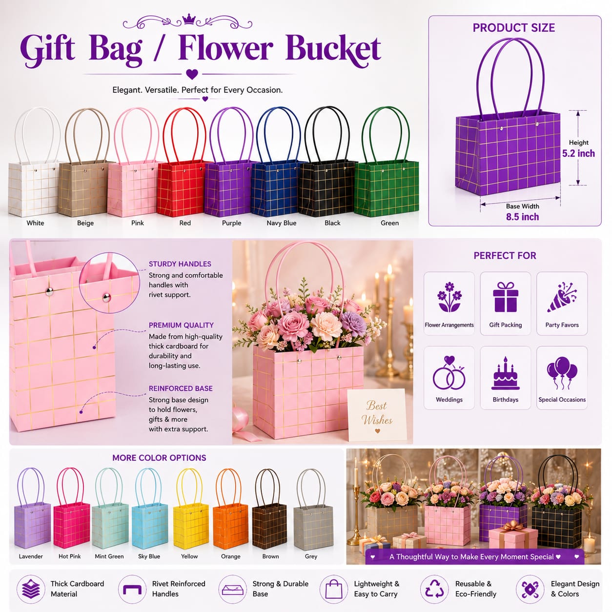 Premium Textured Plastic Flower Bucket / Gift Bag for Gifting Chocolates, Flowers, Perfumes and Cosmetics view 4