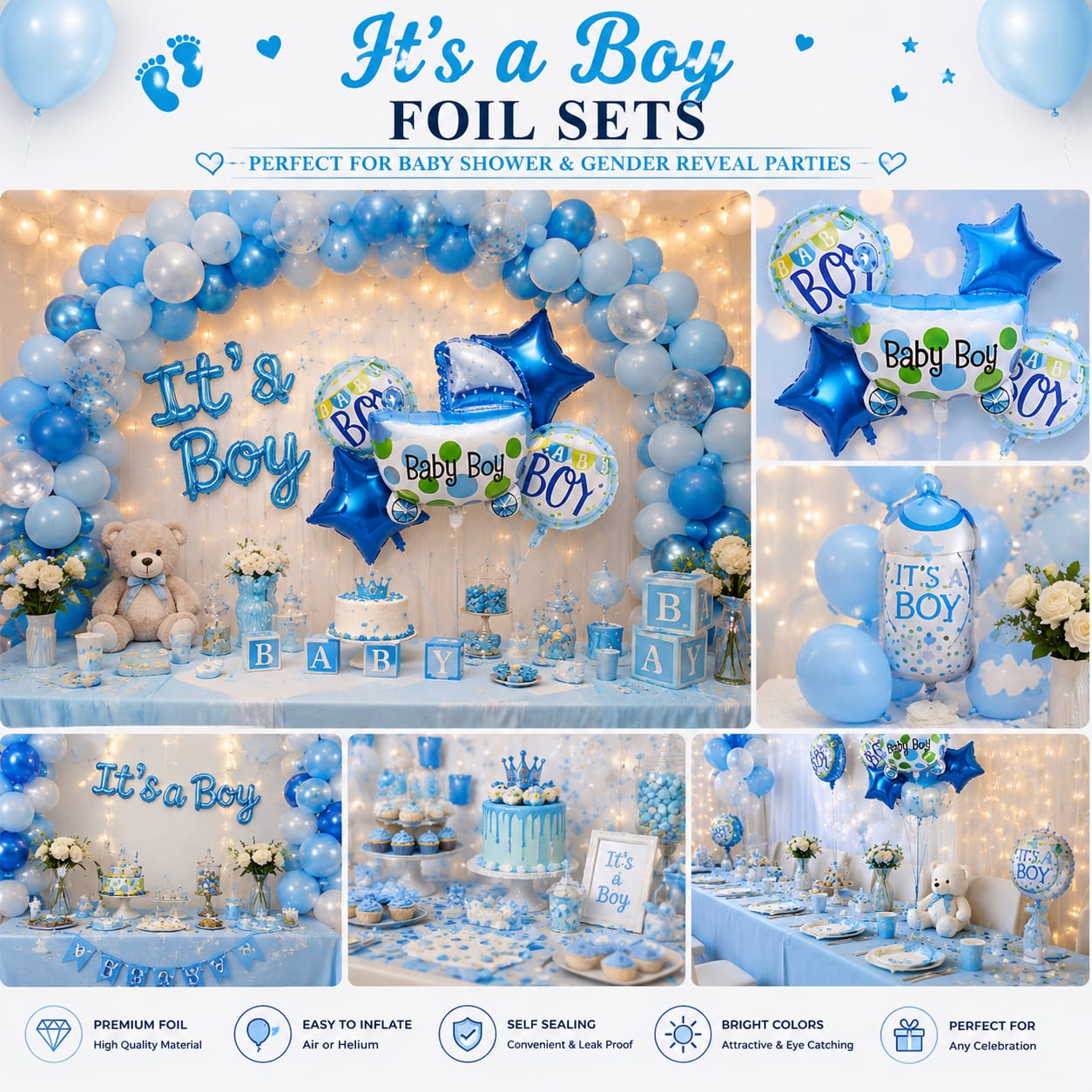5pcs its a Boy foil balloons set for Its a Boy Annoucement Party Decoration Celebration view 2
