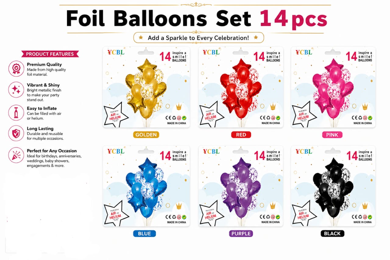 14Pcs Mix Confetti Latex Balloons - Decorative Birthday Party Balloons Set - Foil Heart Star