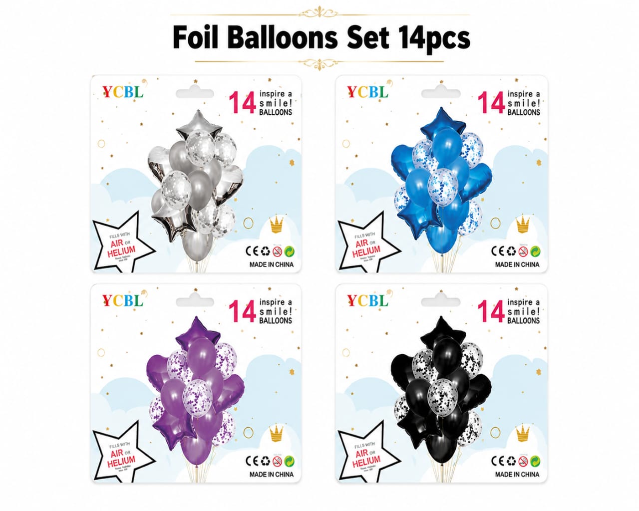 14Pcs Mix Confetti Latex Balloons - Decorative Birthday Party Balloons Set - Foil Heart Star view 2
