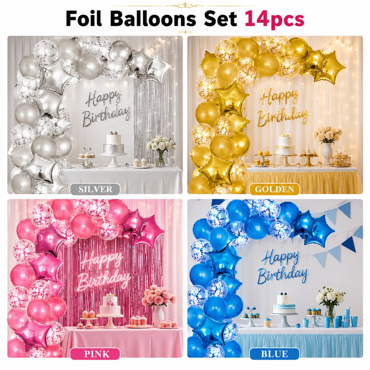 14Pcs Mix Confetti Latex Balloons - Decorative Birthday Party Balloons Set - Foil Heart Star view 3