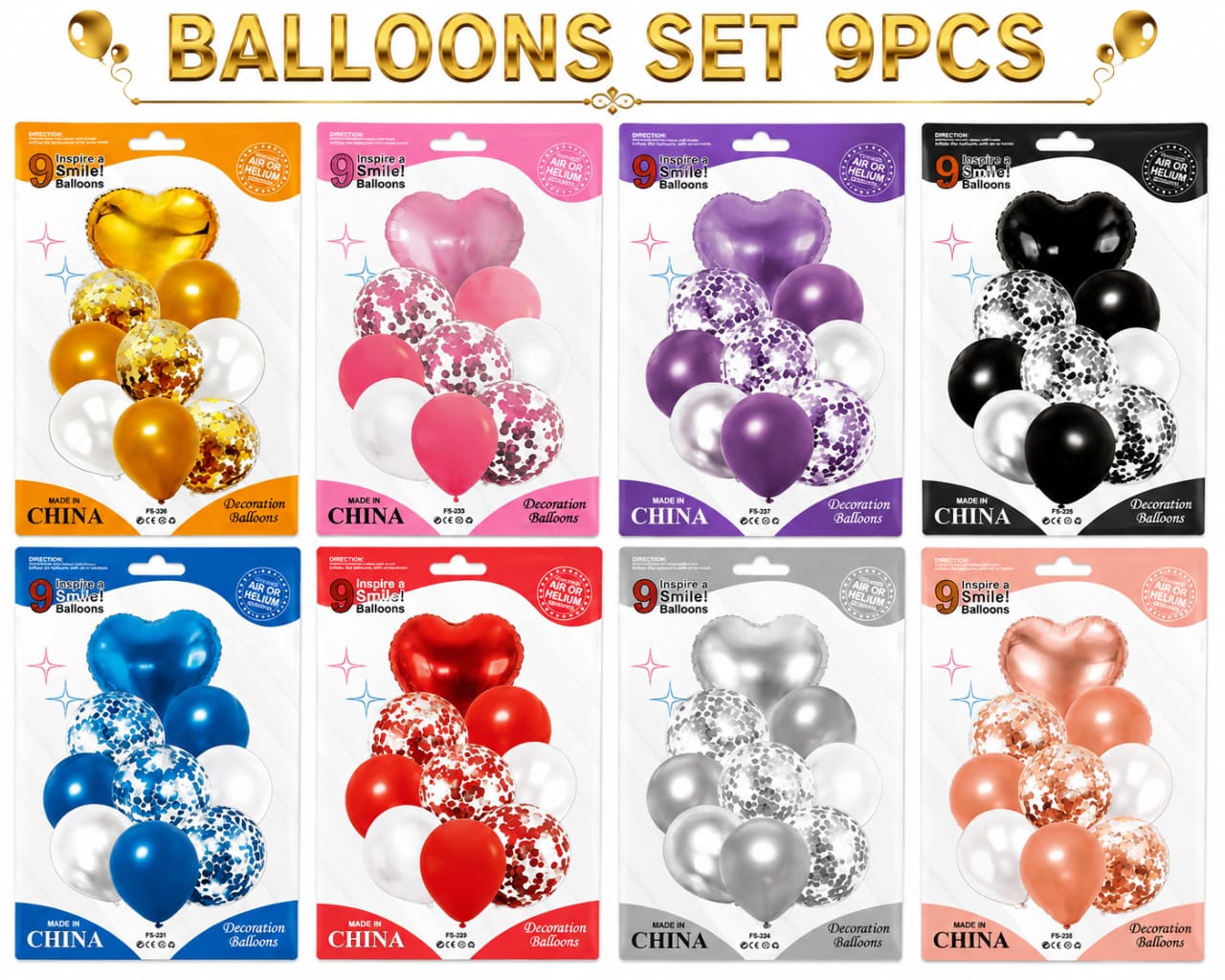 9pcs Mix Confetti Latex Balloons - Decorative Birthday Party Balloons Set - Foil Heart Star view 4