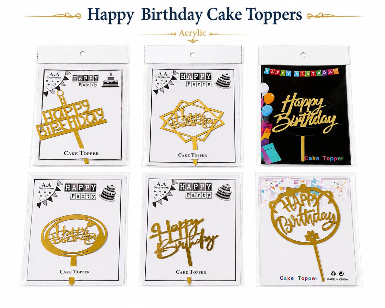 Acrylic Happy Birthday Cake Topper for party celebration - Party Favor