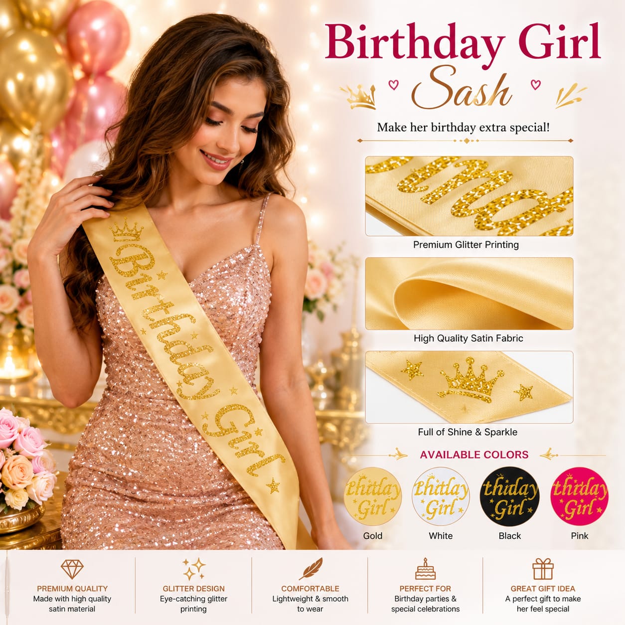 Birthday Girl Sash for Birthday Party Celebration - Party Favor view 2