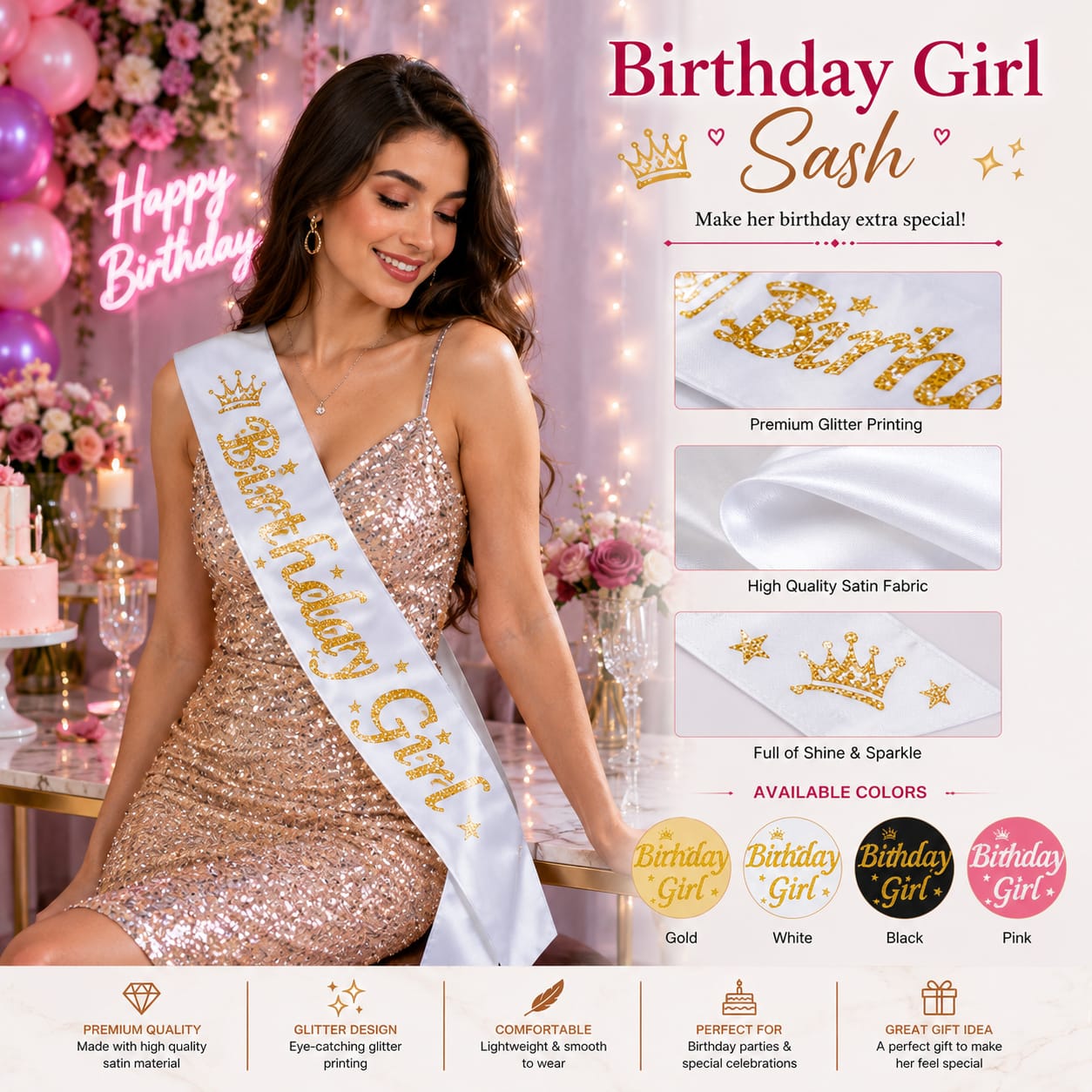 Birthday Girl Sash for Birthday Party Celebration - Party Favor view 3