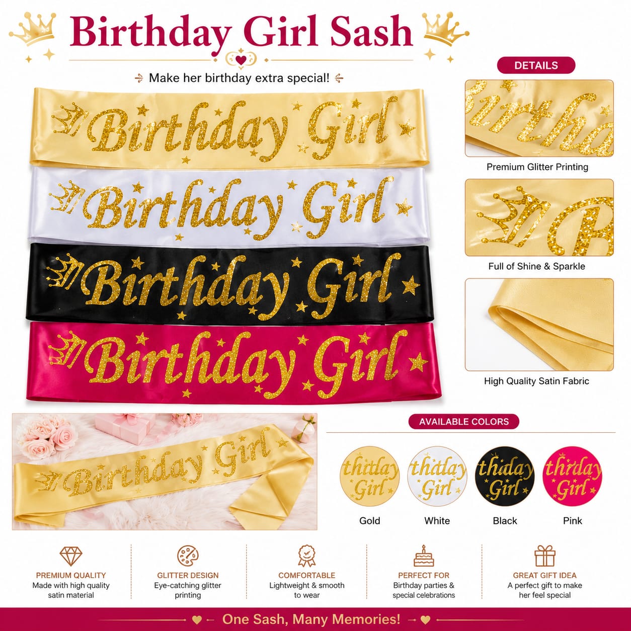 Birthday Girl Sash for Birthday Party Celebration - Party Favor view 4