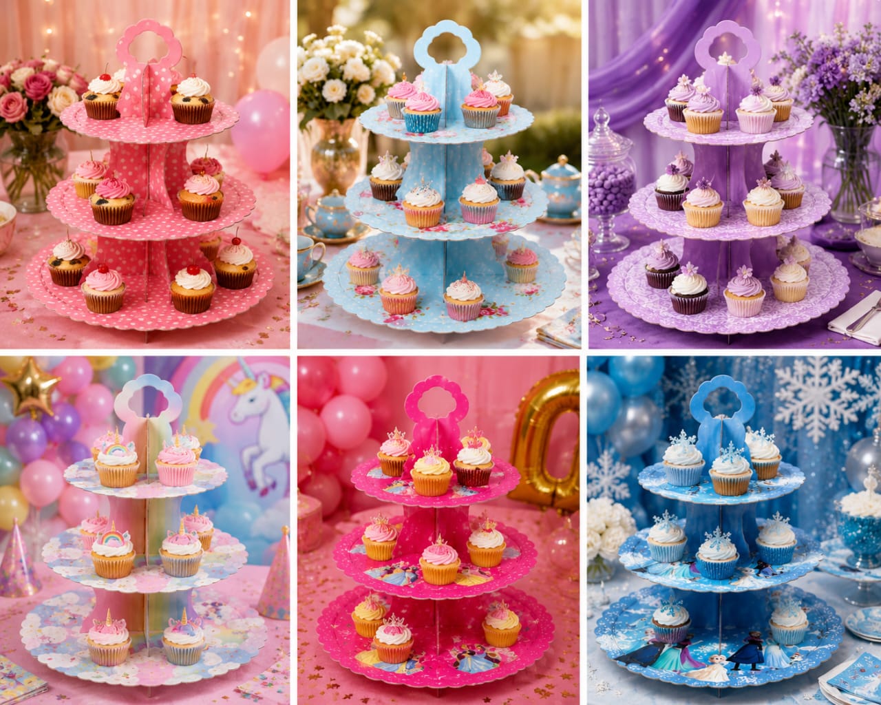 Cupcake Stand 3 tier floors Frozen, Unicorn & Princess for birthday party