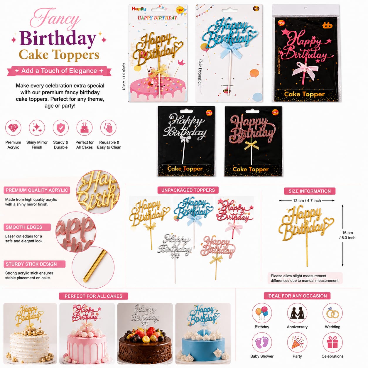 Fancy Happy Birthday Cake Topper - Party Favor