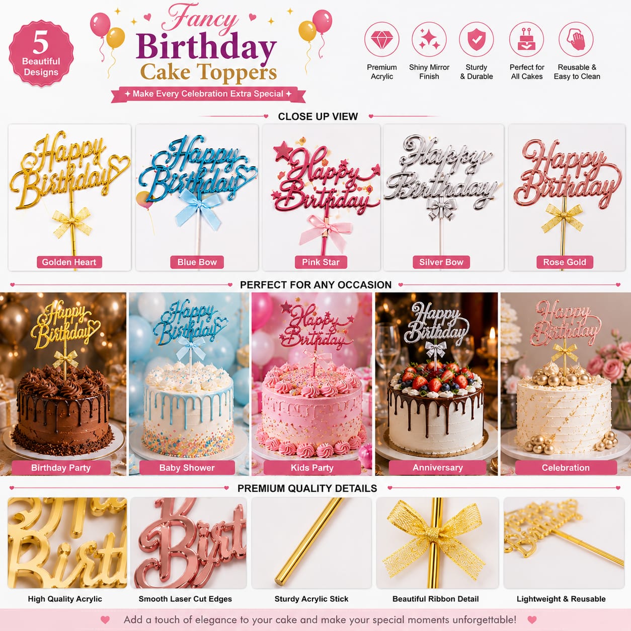 Fancy Happy Birthday Cake Topper - Party Favor view 2