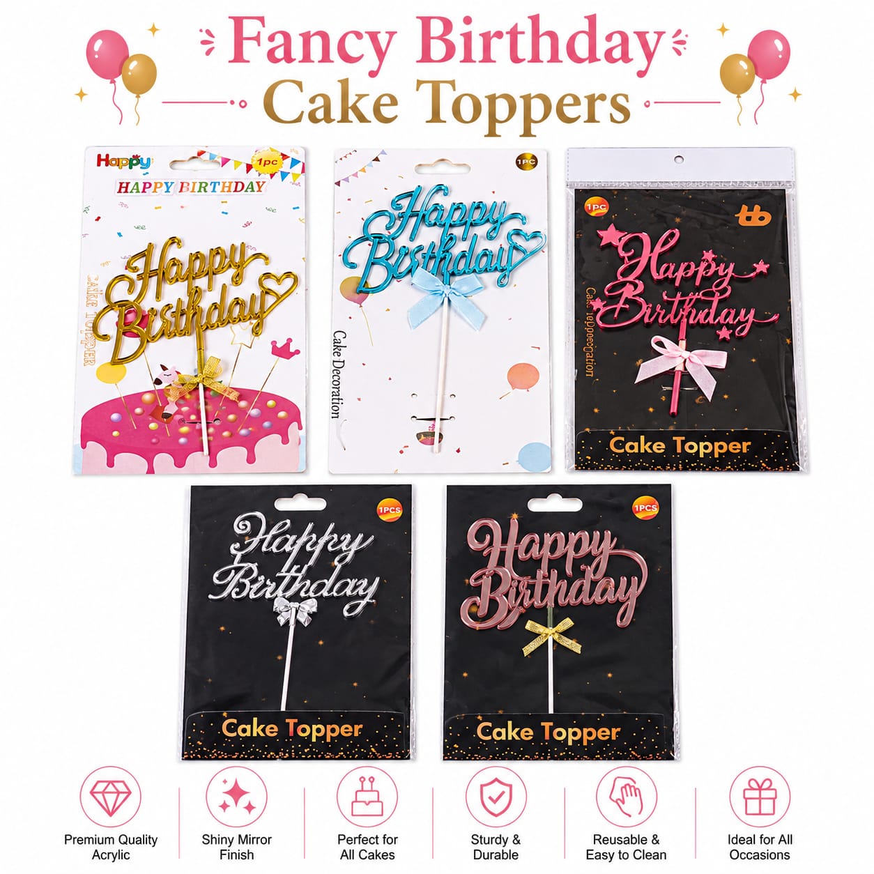 Fancy Happy Birthday Cake Topper - Party Favor view 3