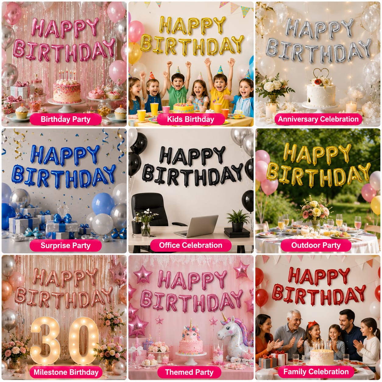Happy Birthday Foil Balloons Set 13 Letters for Birthday Party Decoration view 3