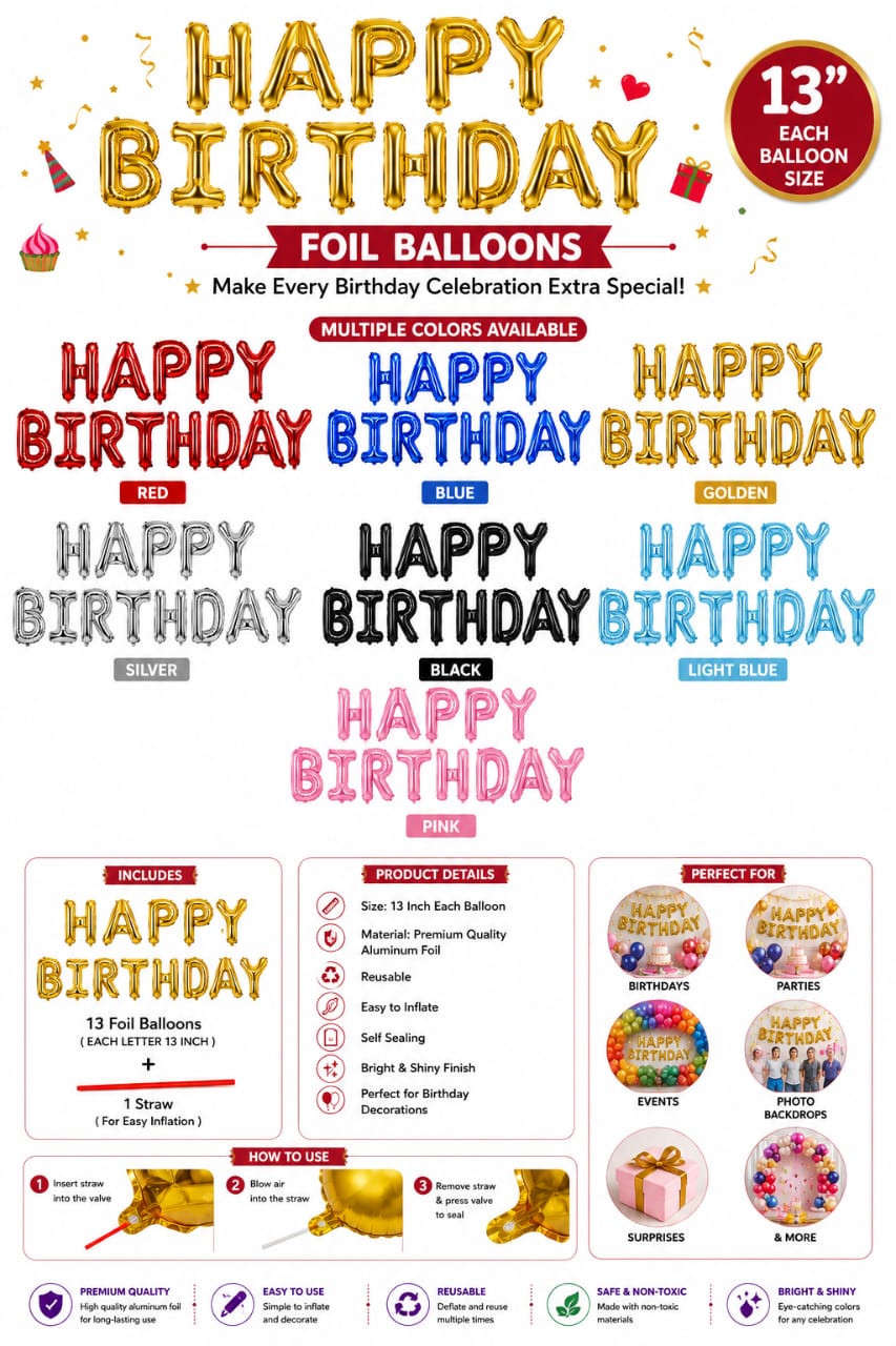 Happy Birthday Foil Balloons Set 13 Letters for Birthday Party Decoration view 4