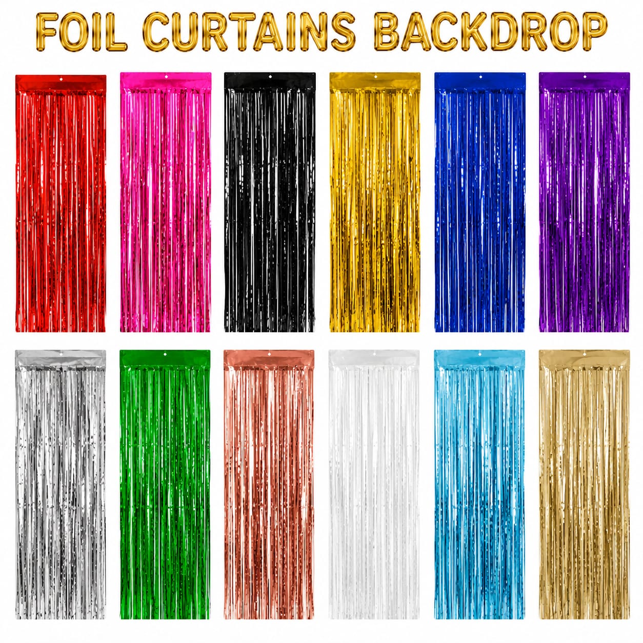 Pack of 2pcs Metallic Foil Curtains fringes Backdrop for birthday party decoration - Party Favor view 3