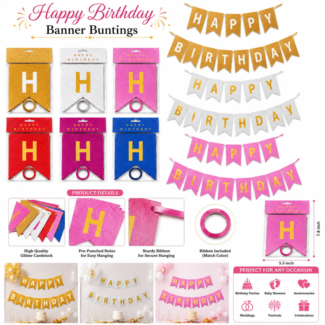 Happy Birthday Bunting for Party Decoration Celebration view 2