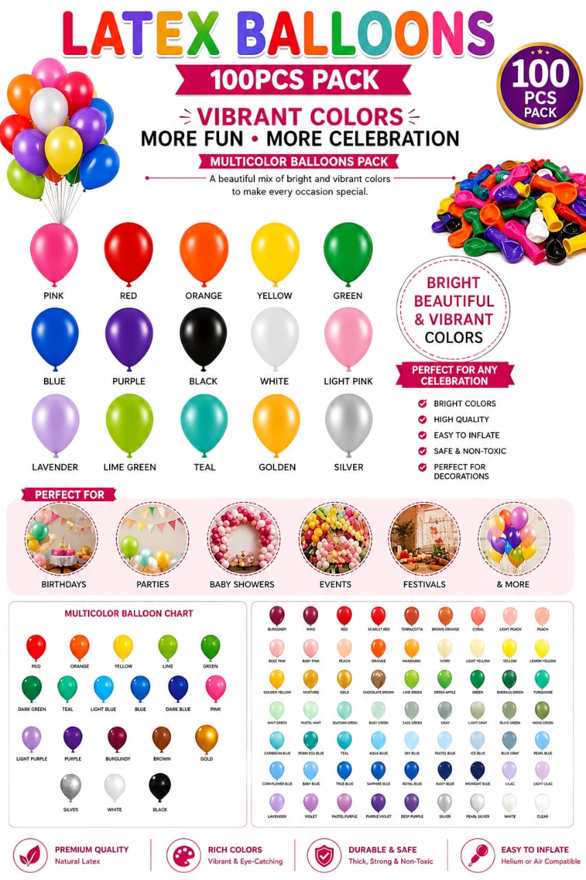 Pack of 100pcs Latex Balloons for party and birthday wedding decoration