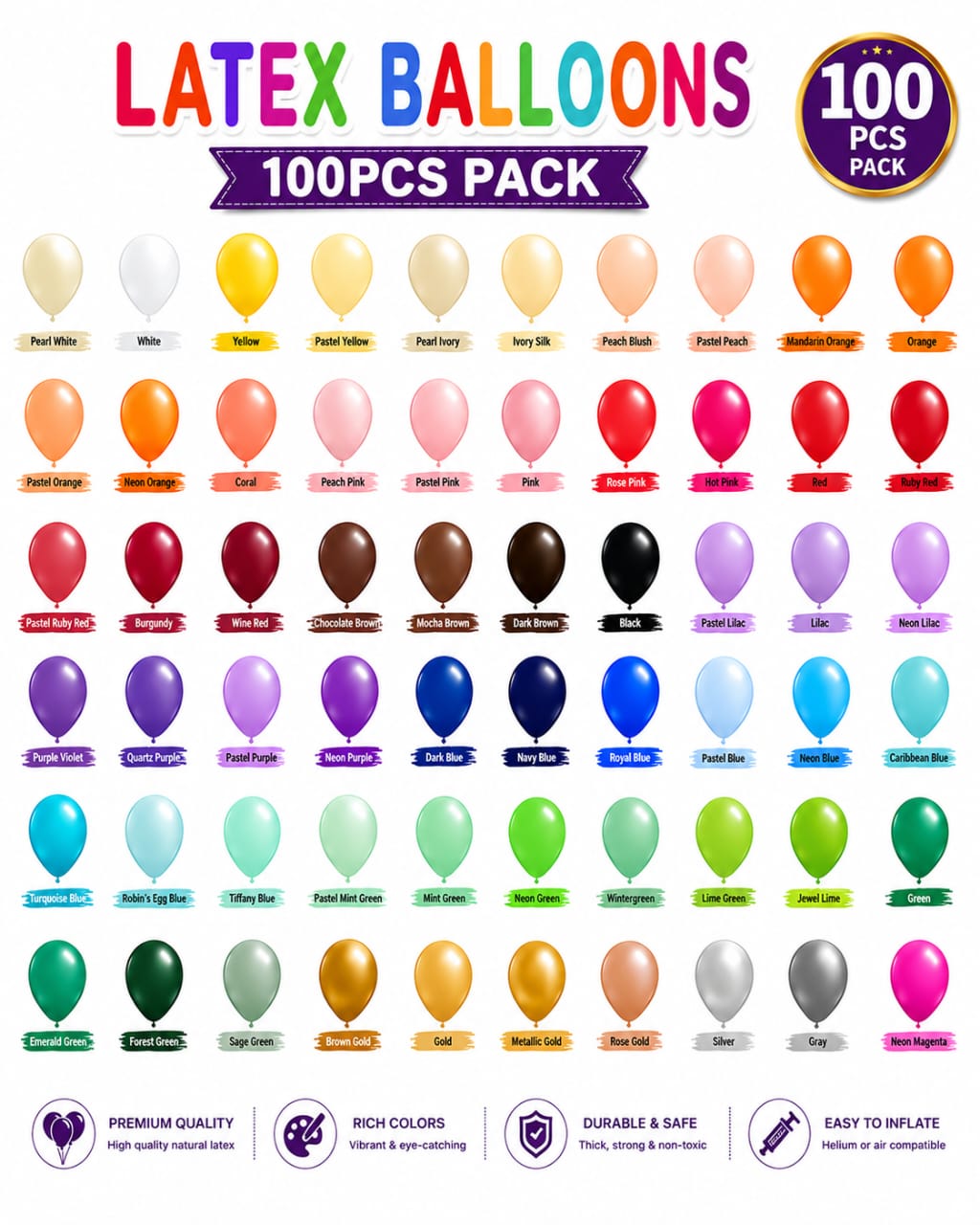 Pack of 100pcs Latex Balloons for party and birthday wedding decoration view 3
