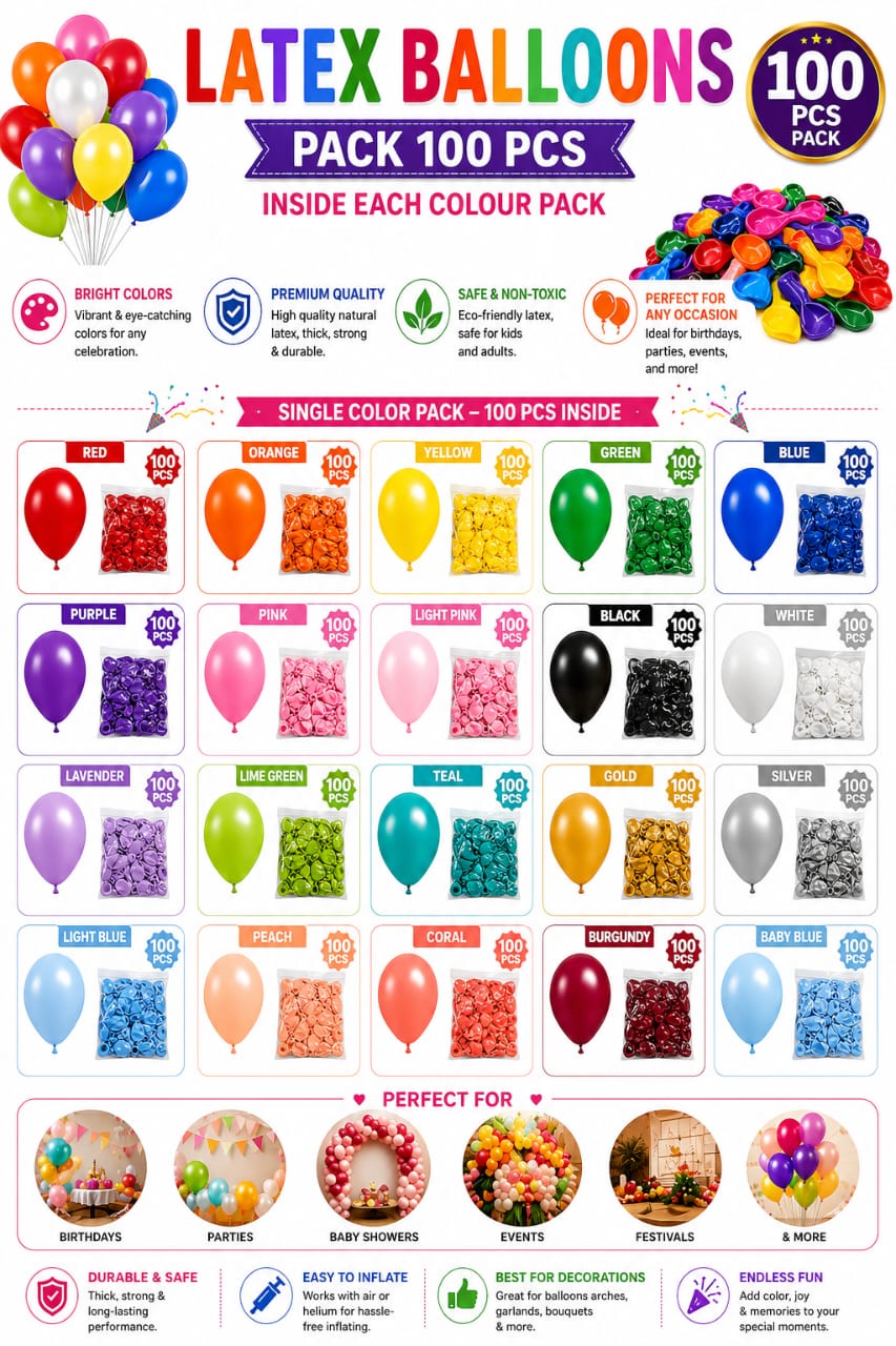Pack of 100pcs Latex Balloons for party and birthday wedding decoration view 4