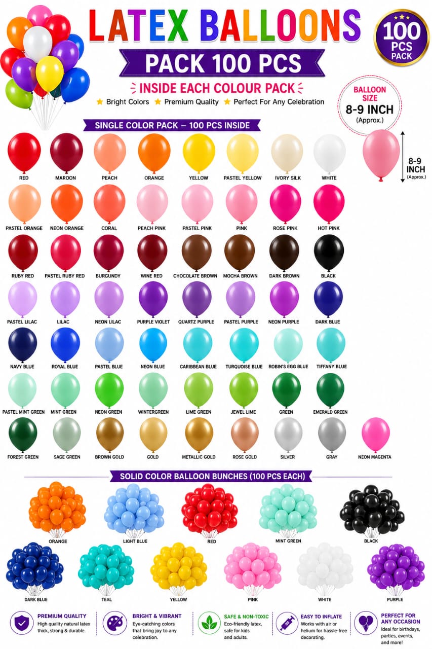Pack of 100pcs Latex Balloons for party and birthday wedding decoration view 5