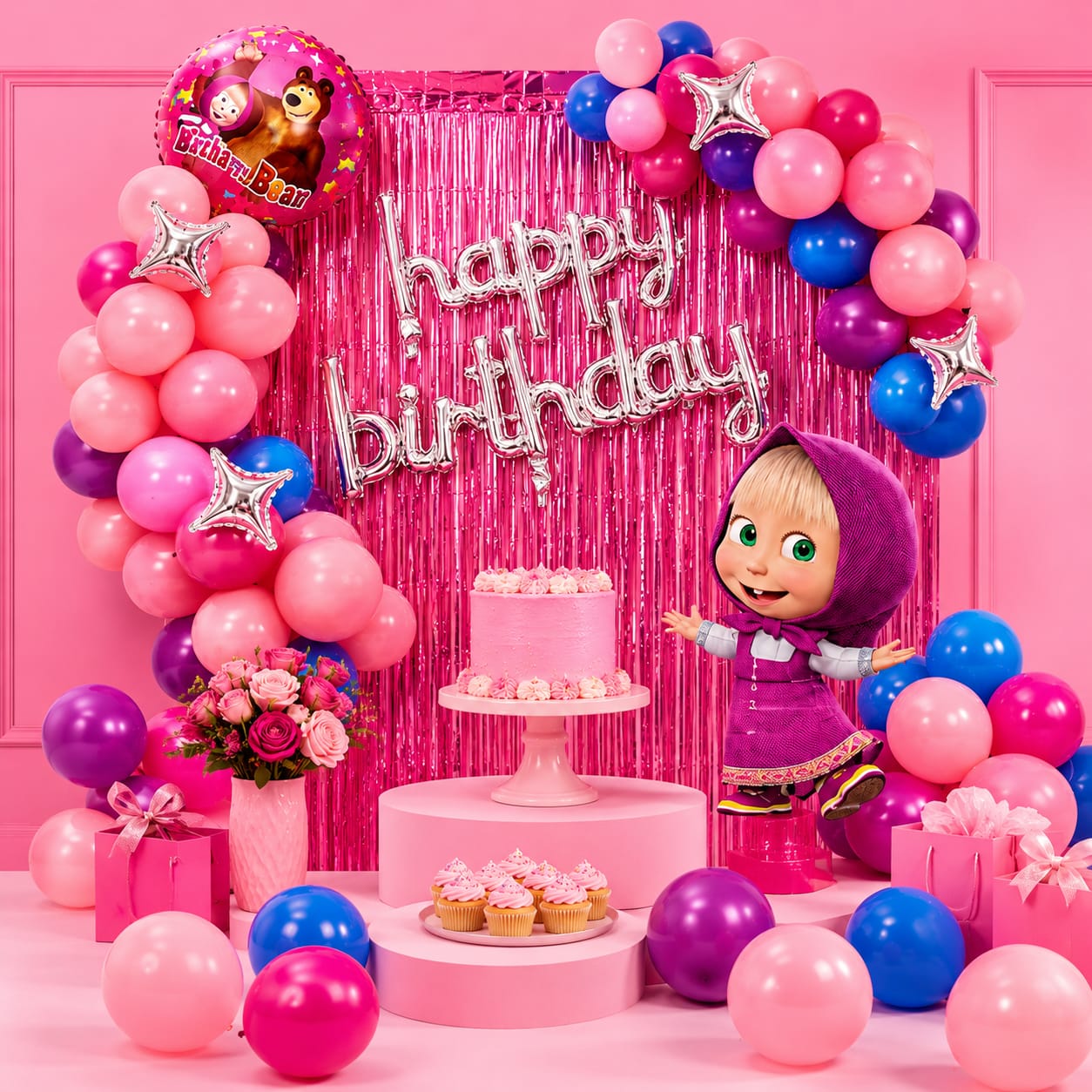 60pcs Set of Masha Birthday theme Decoration Balloons Set