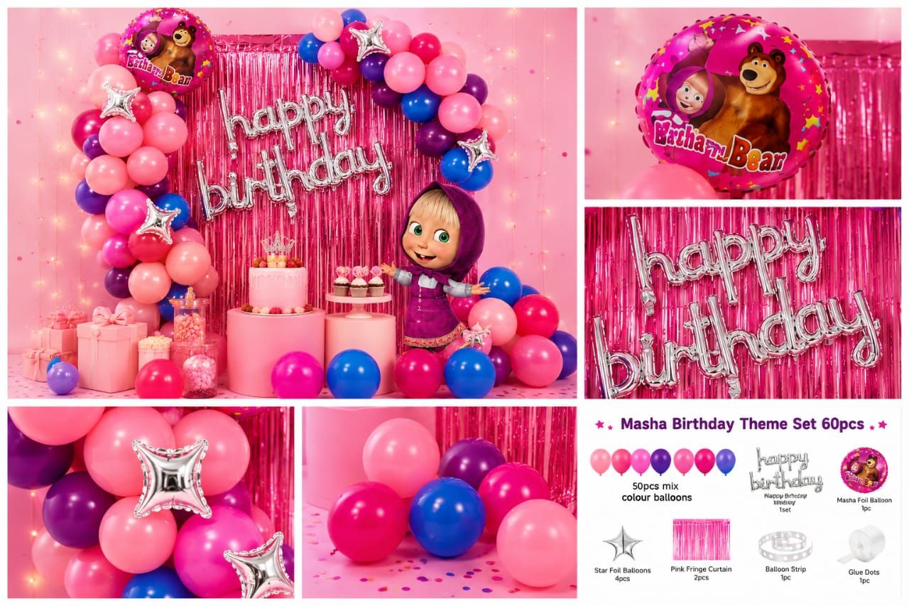 60pcs Set of Masha Birthday theme Decoration Balloons Set view 2