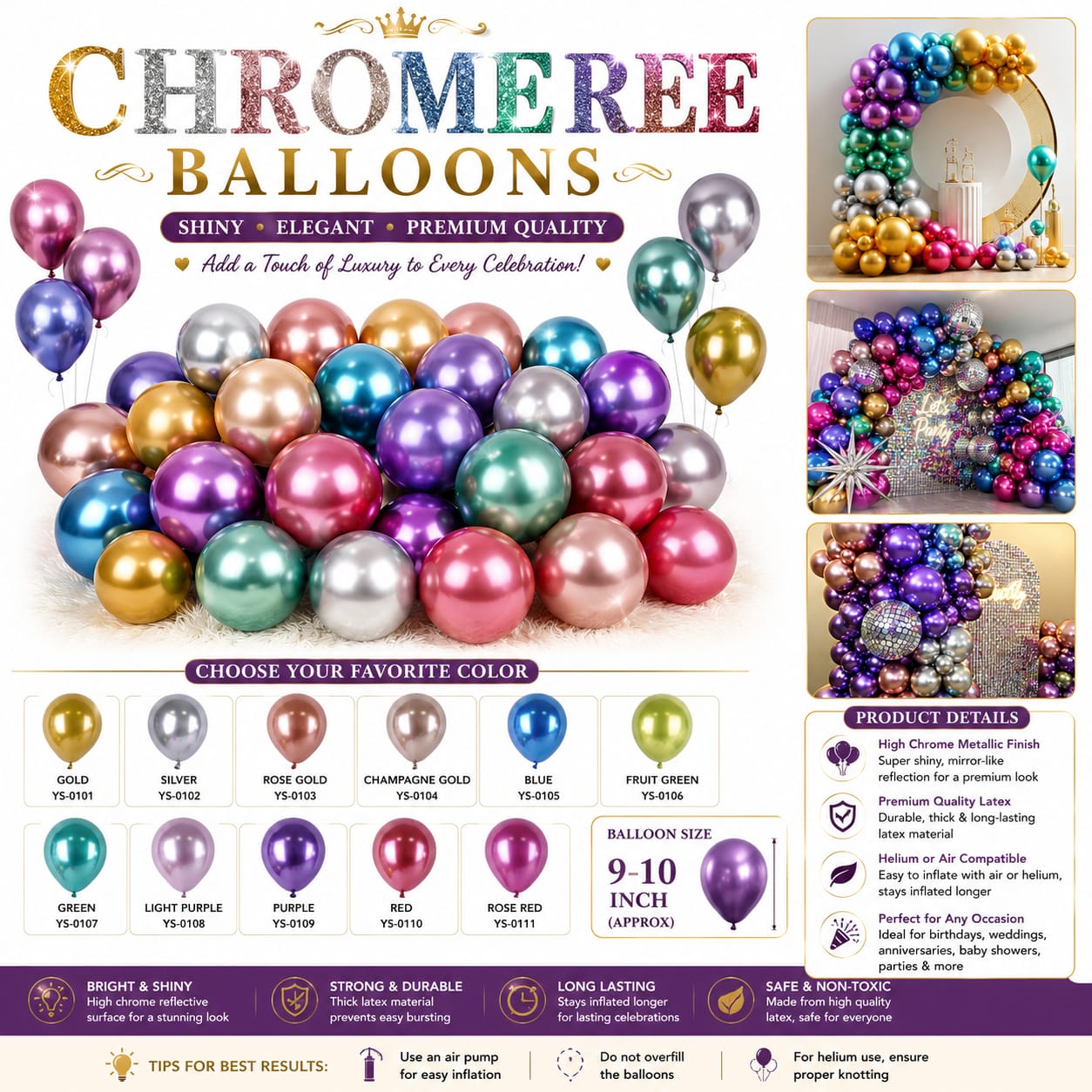 Pack of 50pcs Metallic Chrome Balloons for Party Birthday Decoration view 2