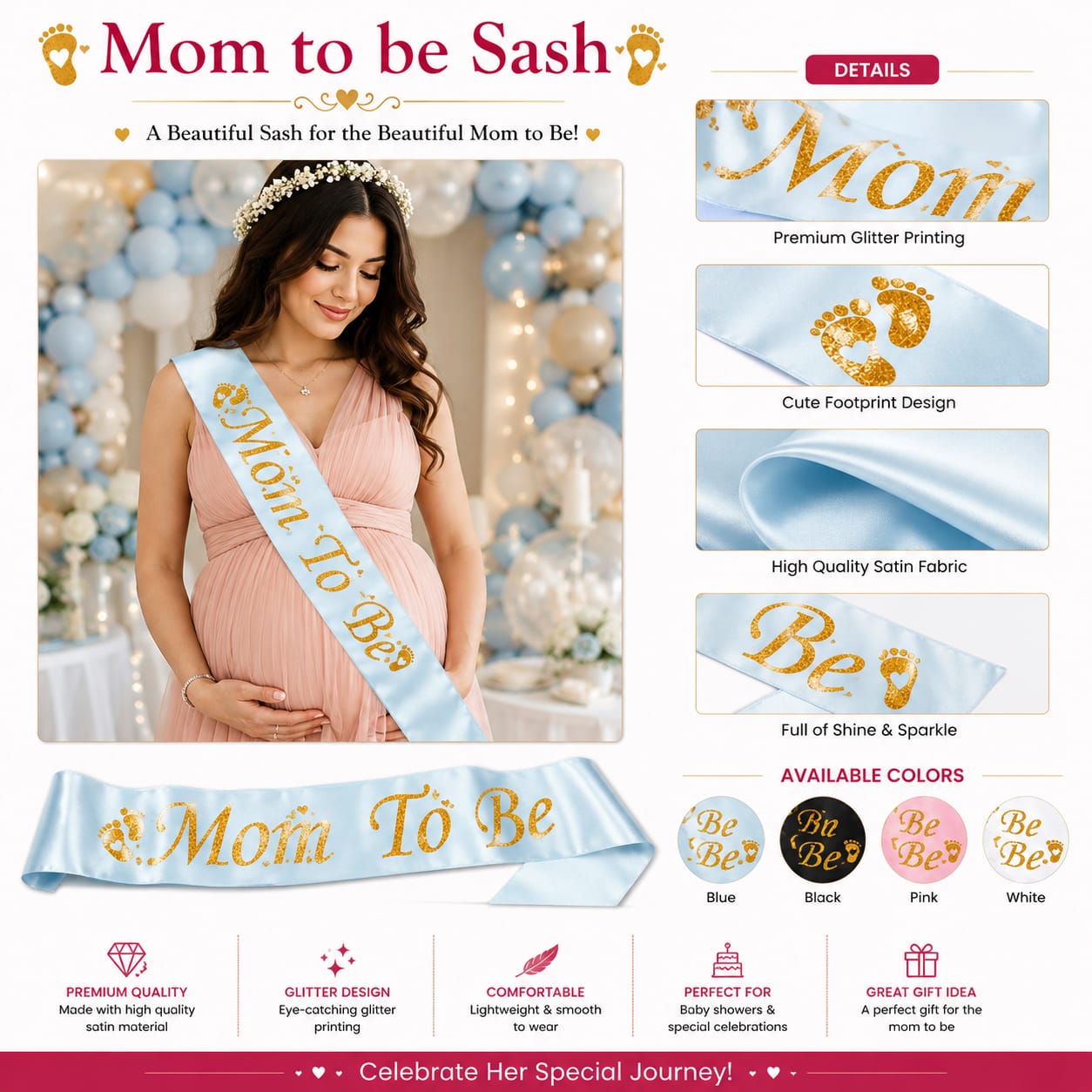 Mom to Be Sash Baby shower, Gender reveal Mommy to be sash - Party Favor