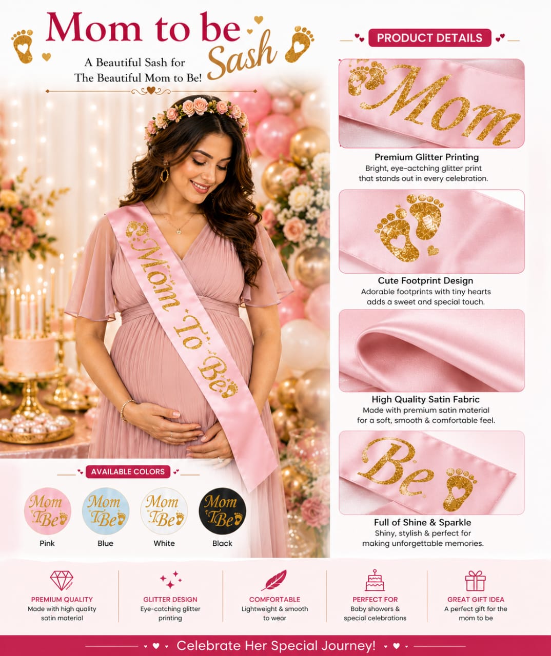 Mom to Be Sash Baby shower, Gender reveal Mommy to be sash - Party Favor view 4