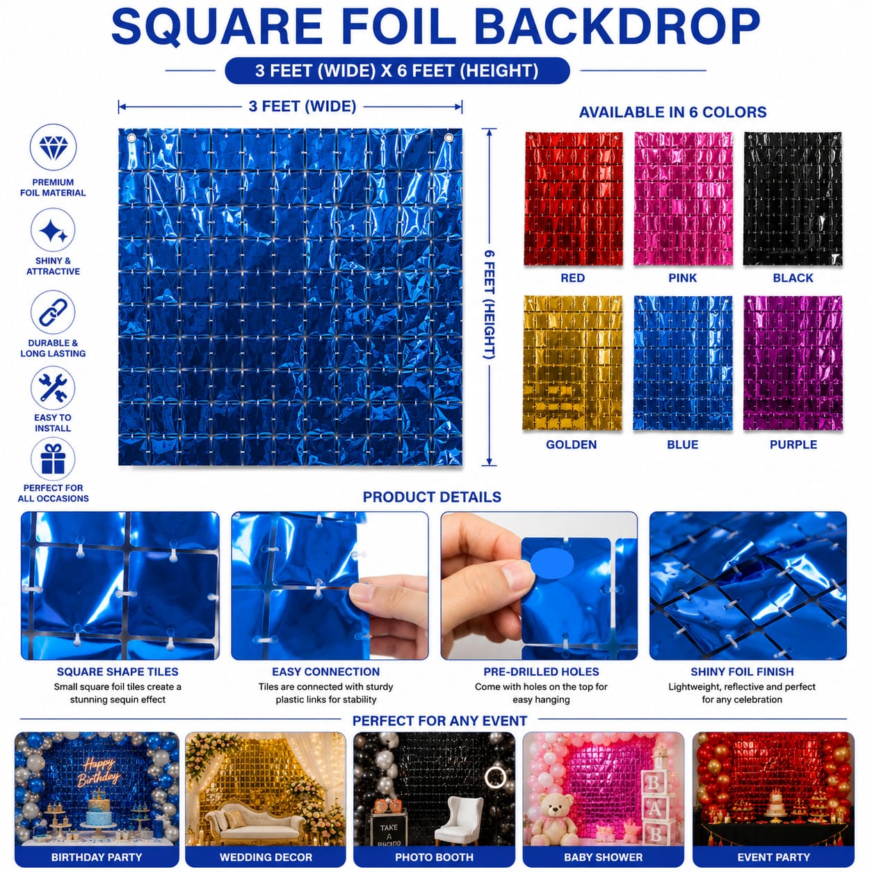 Pack of 2pcs Fancy Square Tile Foil Party Backdrop for decoration view 2