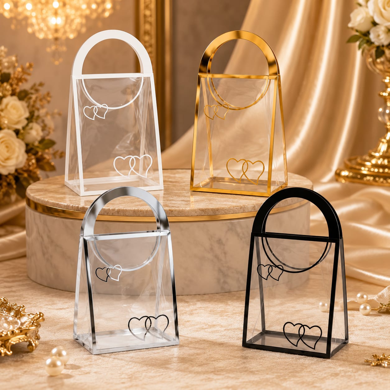 2pcs Premium metallic-trim Hard pvc gift bag boxes view 2