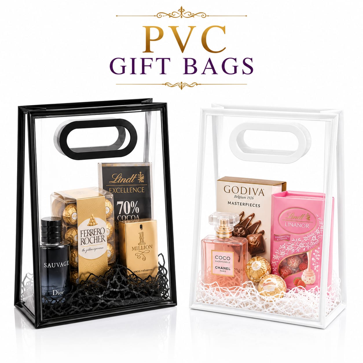 Pack of 2pcs Black & White Transparent PVC Gift Bags