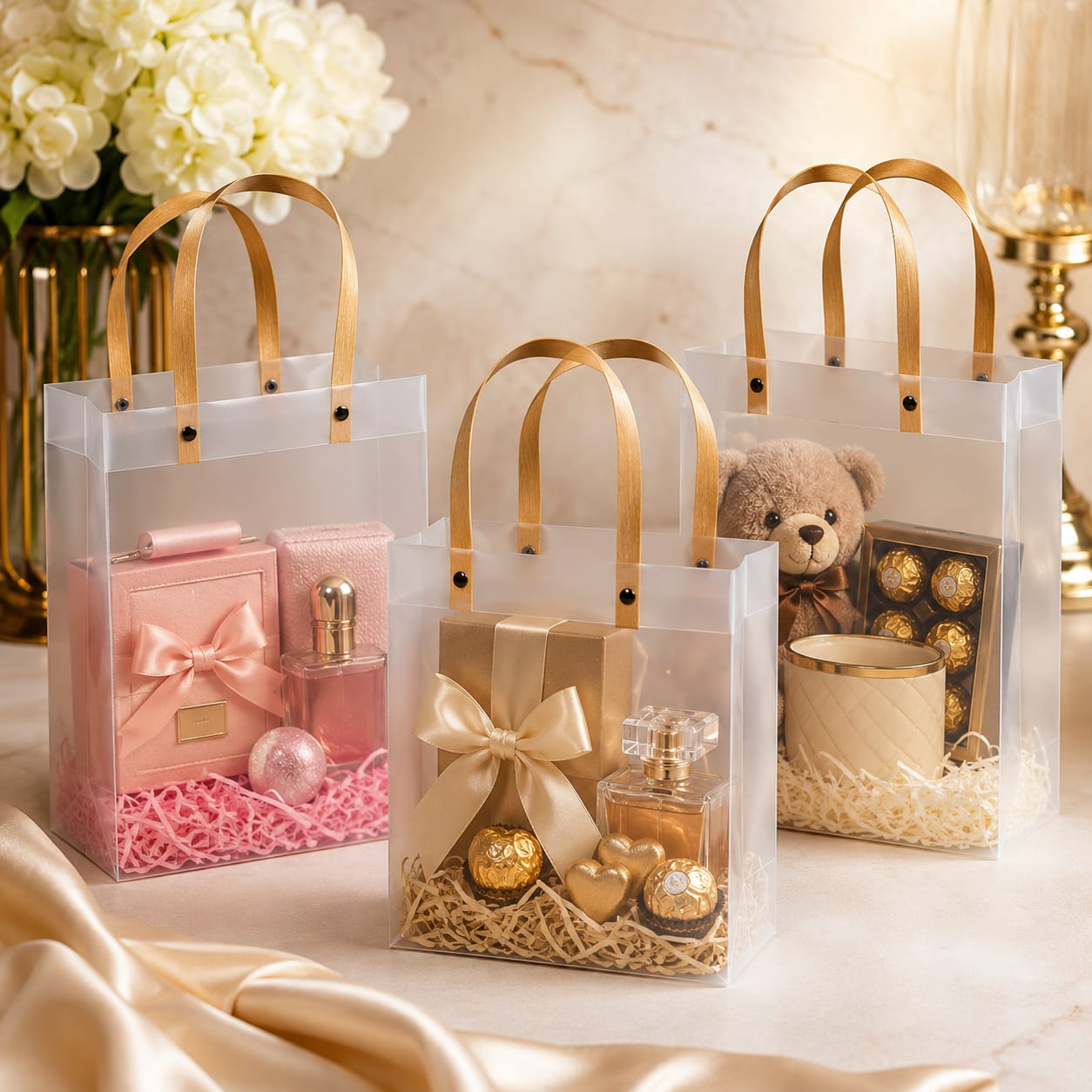 2pcs Premium Transparent Favor Bags, Treat Gift Bag Handle, Wedding Gift Packaging