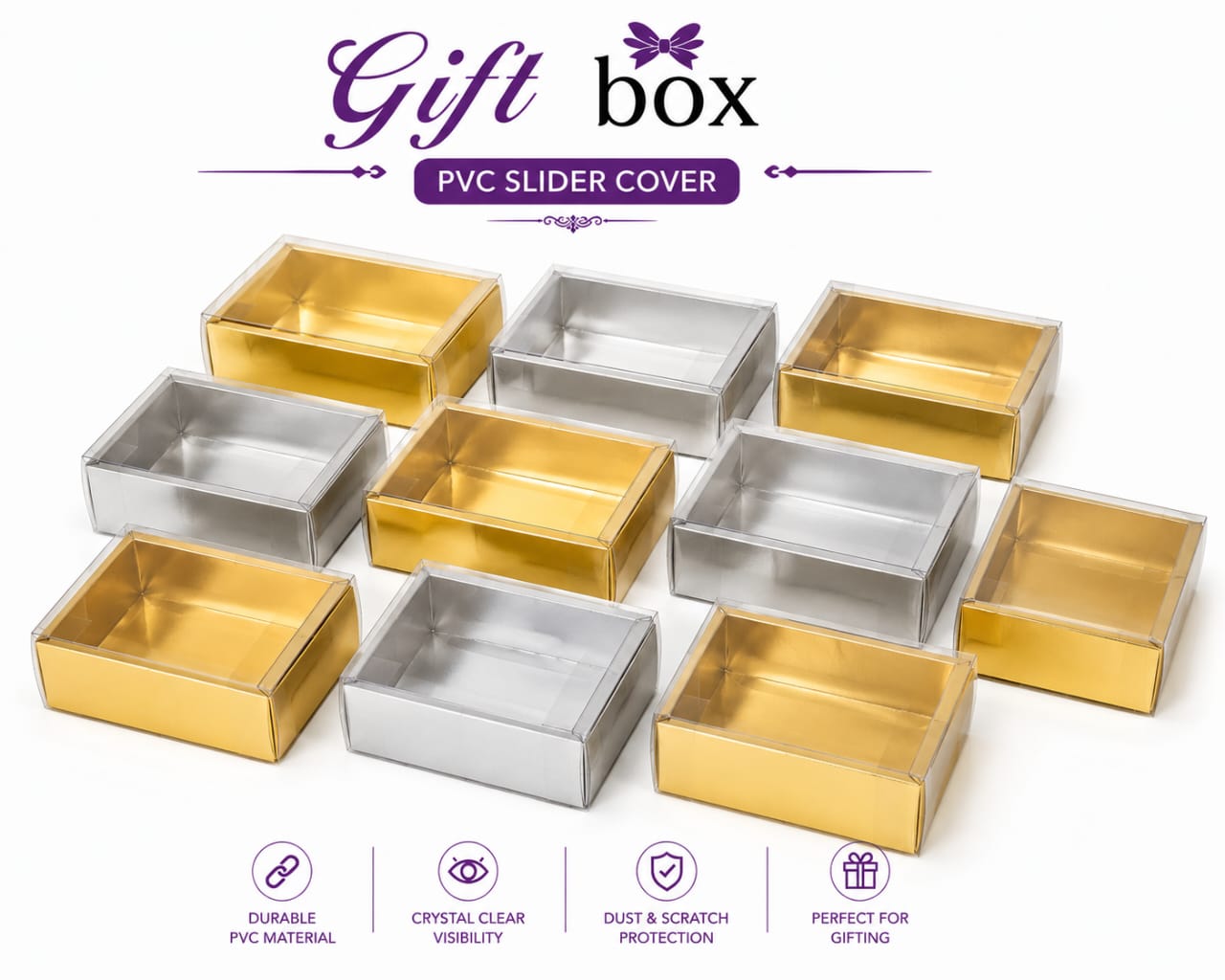 Pack of 10 Gold & Silver Sliding Lid PVC Gift Boxes - party favor view 2