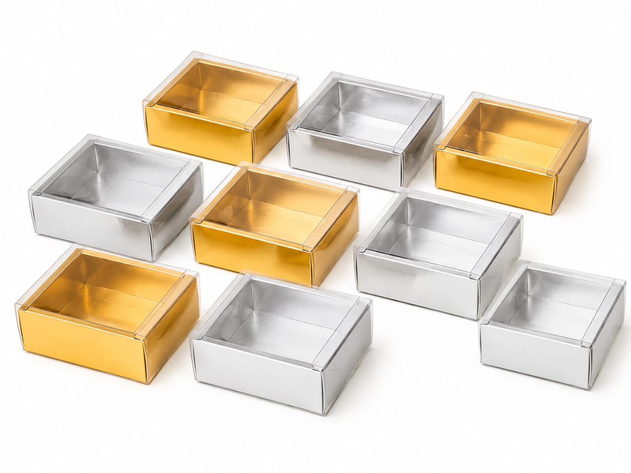 Pack of 10 Gold & Silver Sliding Lid PVC Gift Boxes - party favor view 3
