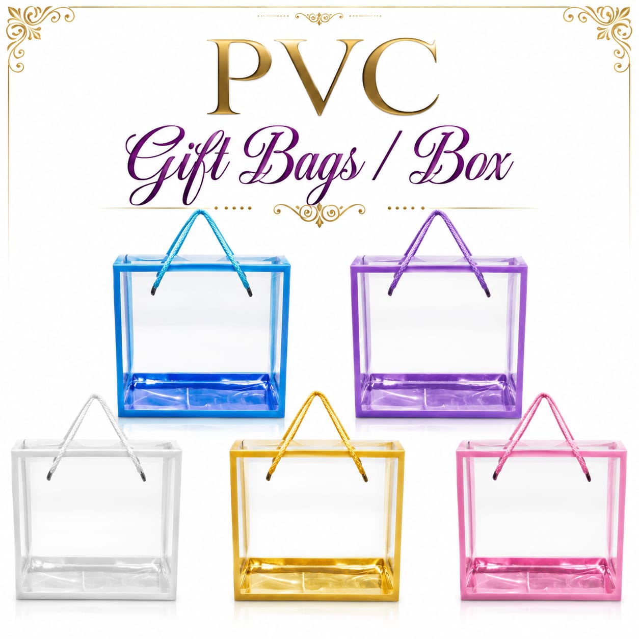 Transparent PVC Gift box Bags with Handled and Reinforced Borders view 2