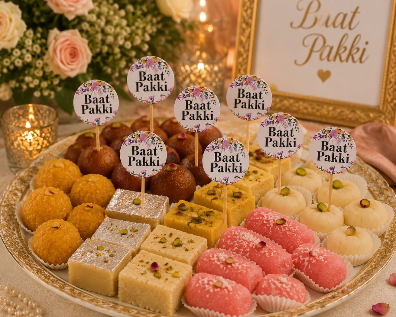 Pack of 10pcs Baat Pakki MiniSweet Toppers for Mithai, Cake & Chocolates Decoration