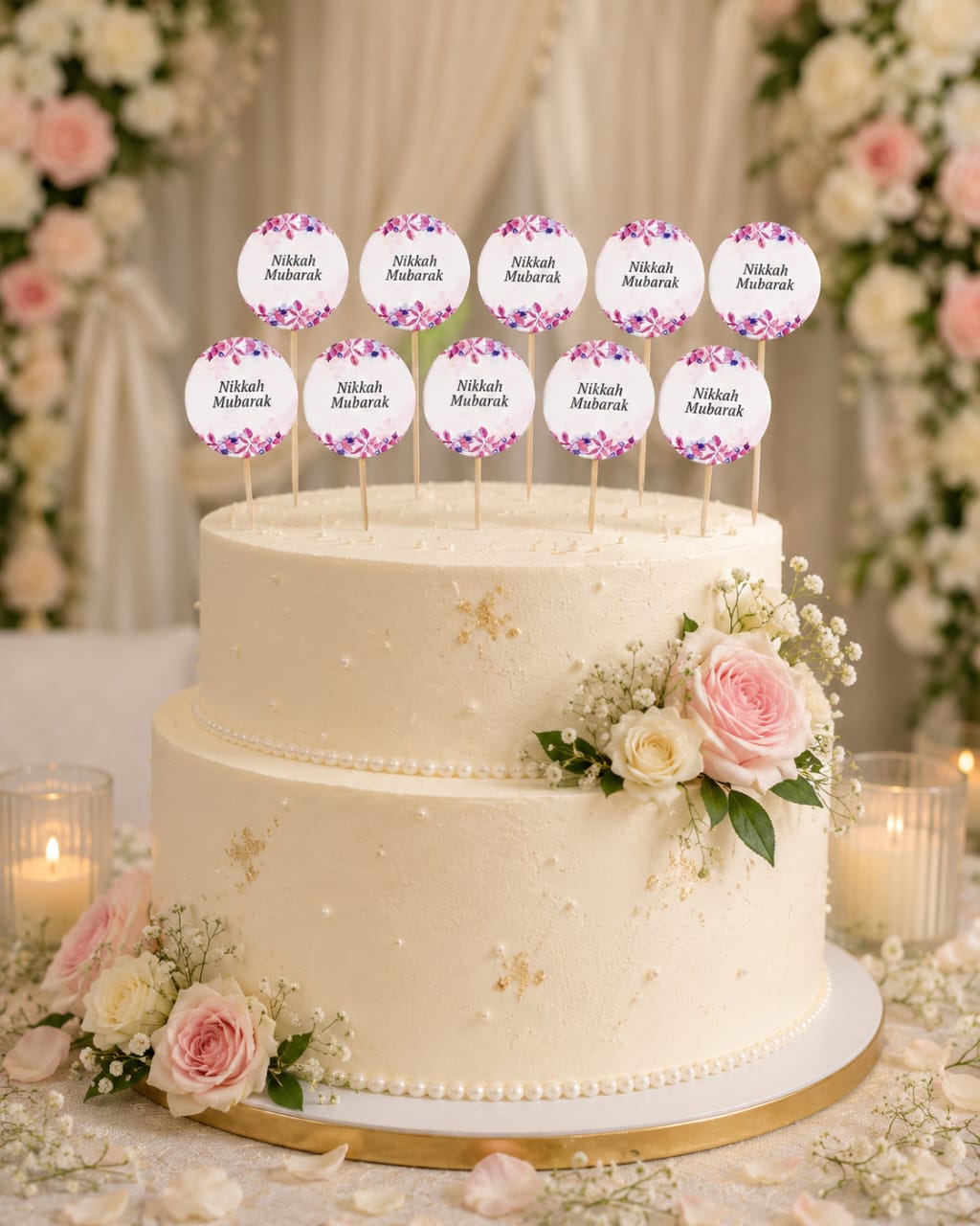 Pack of 10pcs Nikkah Mubarak Sweet Toppers for Mithai, Cake & Chocolates Decoration