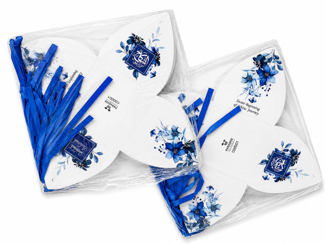 100pcs Blue Floral Nikkah Bid Boxes – Pyramid Shape - Wedding Favor - Card Sheet