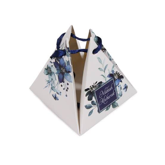 100pcs Blue Floral Nikkah Bid Boxes – Pyramid Shape - Wedding Favor - Card Sheet view 4