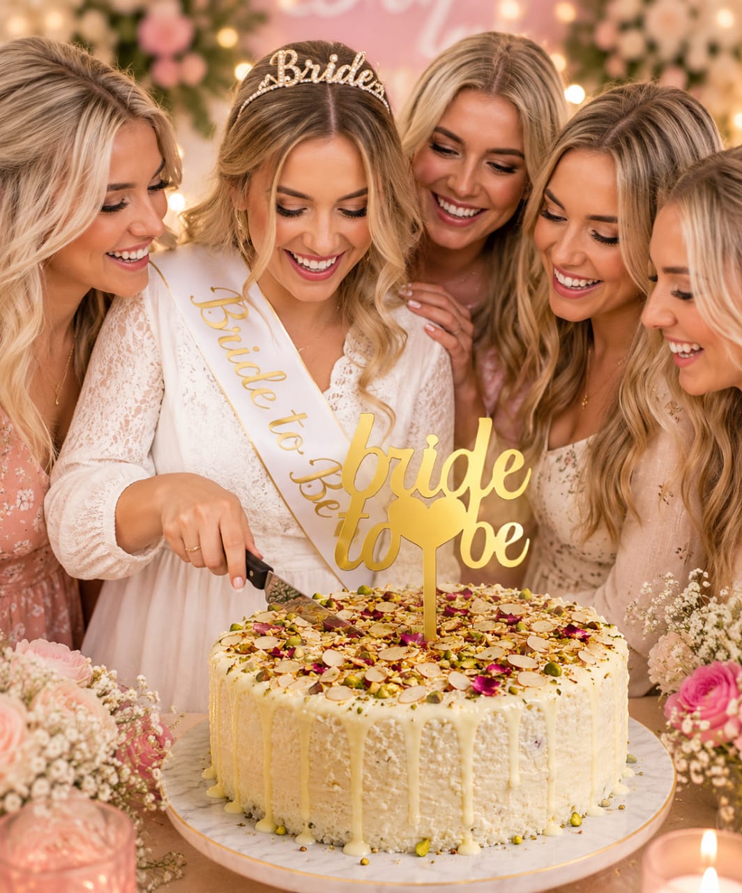 Gold Bride to Be Cake Topper for Bridal Celebrations