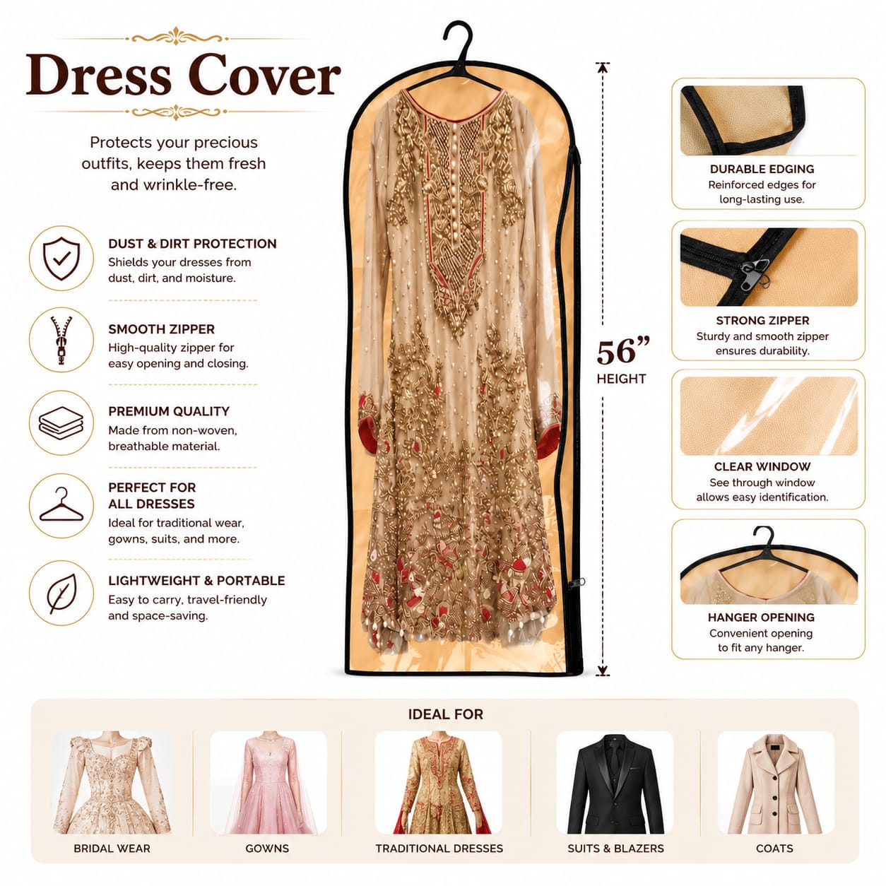 Pack of 10pcs Zipper Garment Bag Cover for Bride and Groom Wedding Dresses