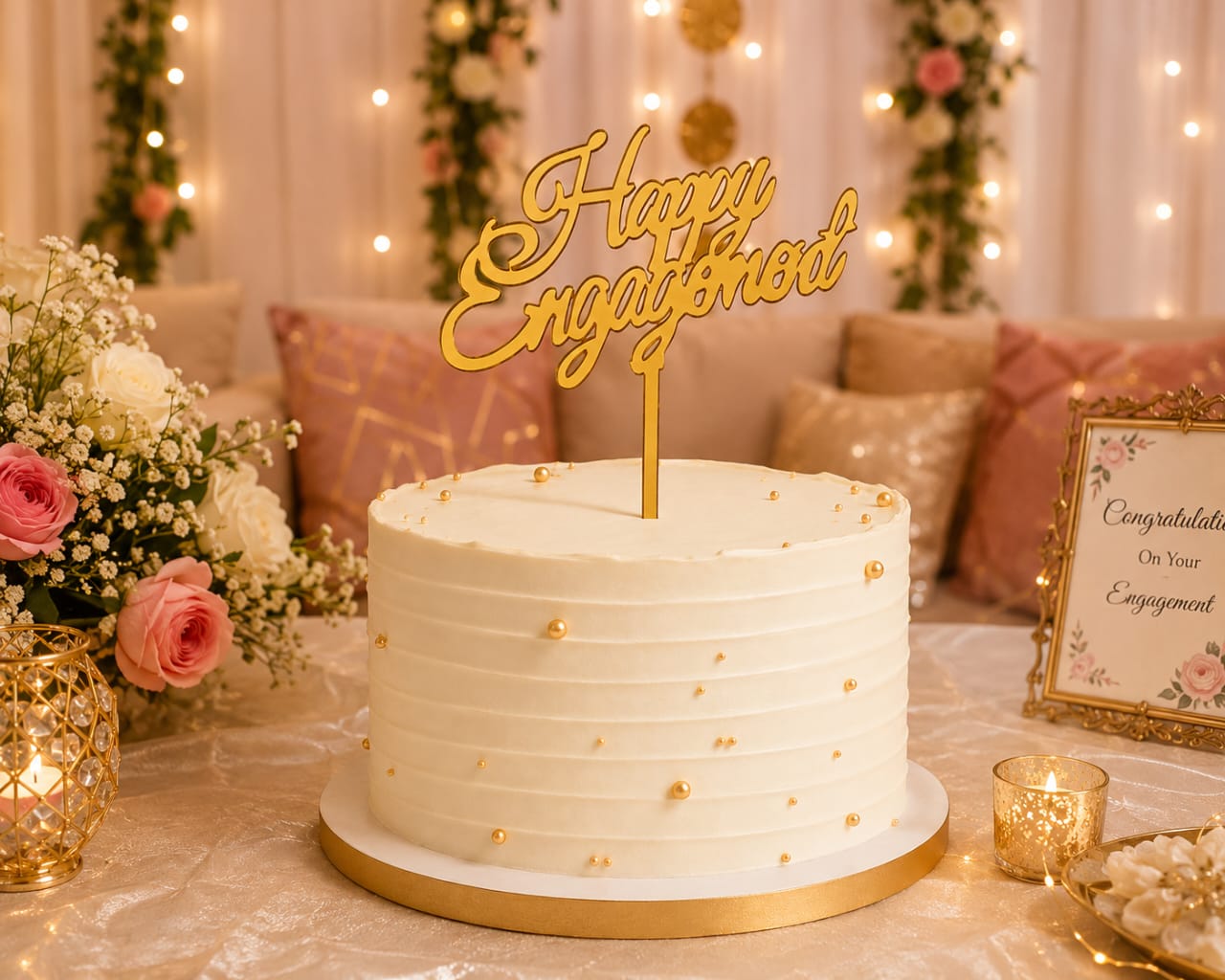 Gold Acrylic Happy Engagement Cake Topper view 3