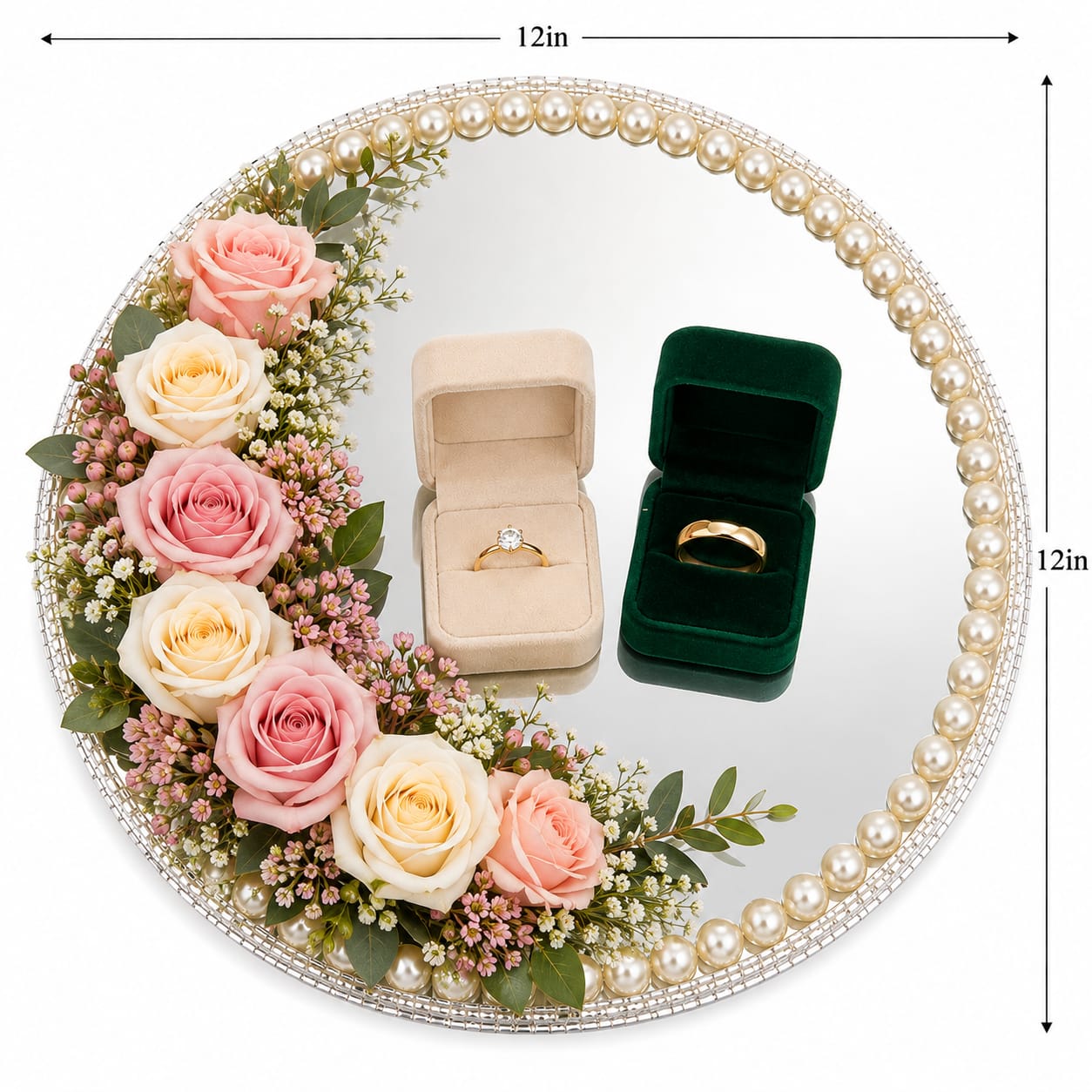 Fancy White Pearl Nikkah Mirror Tray - Engagement Ring Tray - Wedding Mirror Tray - Ring Ceremony view 2
