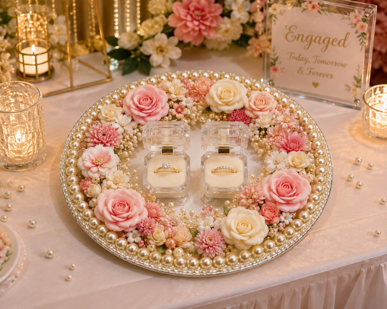 White Pearl Nikkah Mirror Tray - Engagement Ring Tray - Wedding Mirror Tray - Ring Ceremony