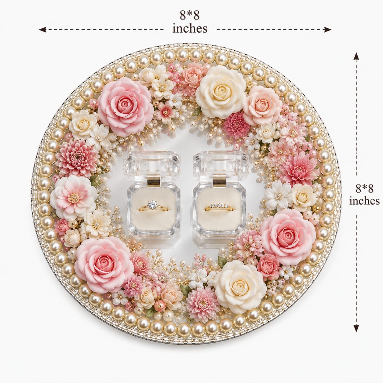 White Pearl Nikkah Mirror Tray - Engagement Ring Tray - Wedding Mirror Tray - Ring Ceremony view 4