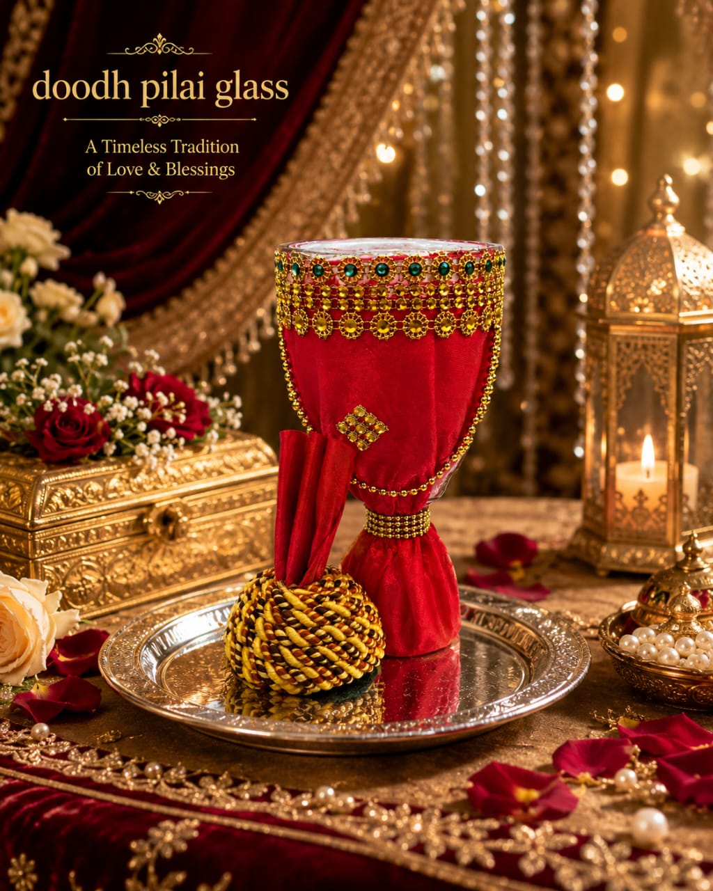 Royal Handmade Wedding Doodh Pilai Glass / Decorative Indian Wedding / Bride Groom Milk Ceremony view 2